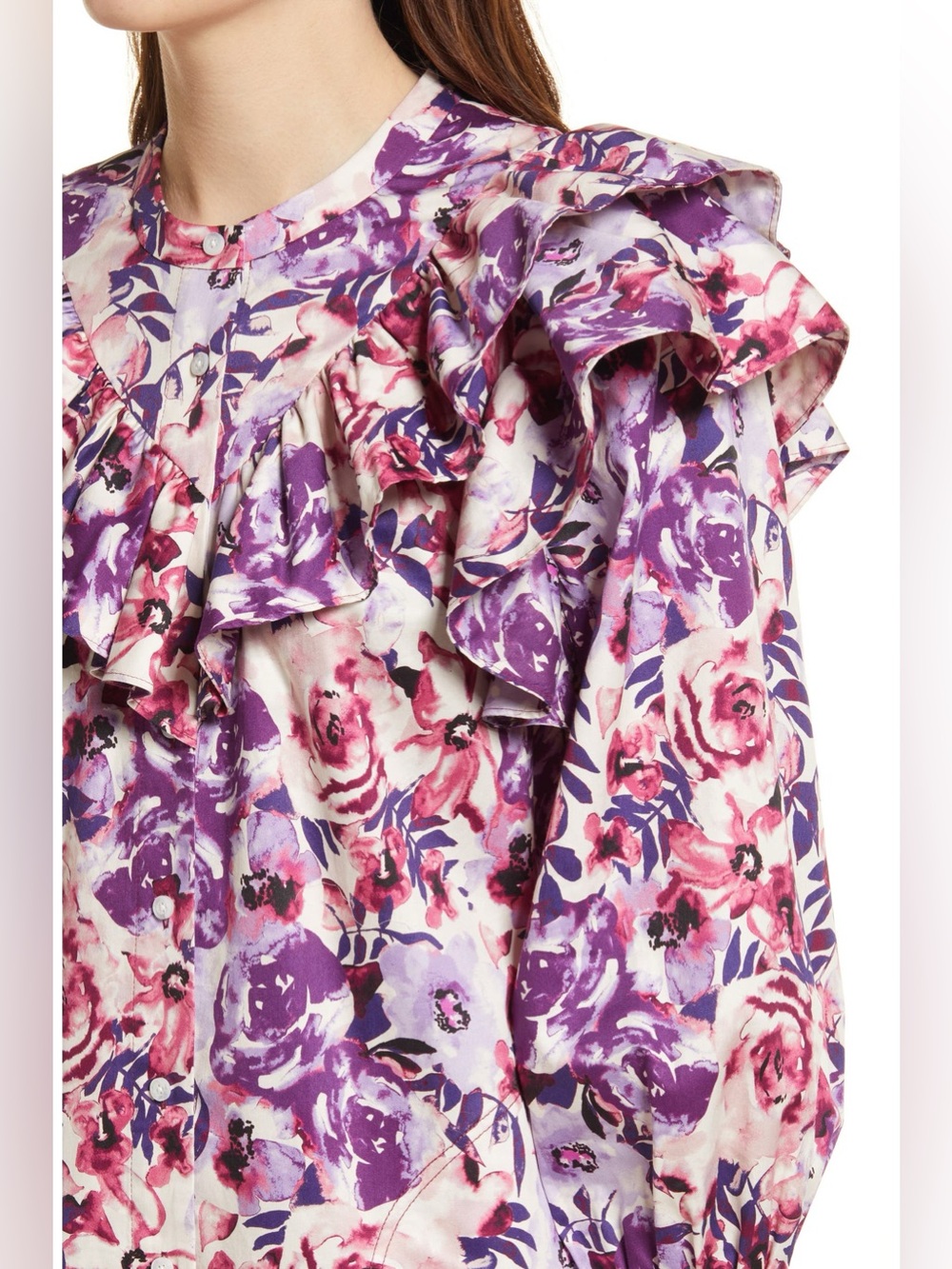 SOMETHING NAVY Floral Print Ruffle Shift Dress